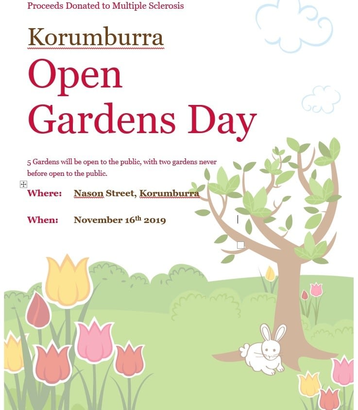 Open Gardens Day • 2 August, 2021 open day flyer
