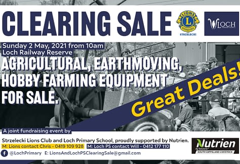 Clearing Sale Fundraiser • 16 April, 2021 Lions and Loch PS Clearing Sale FB Cover