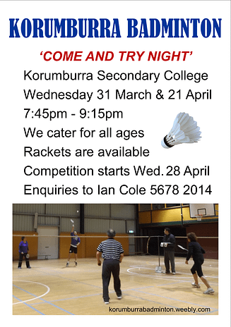 Badminton - a sport for all ages • 1 August, 2021 KBA A5 Flier for 2021 Winter Comp